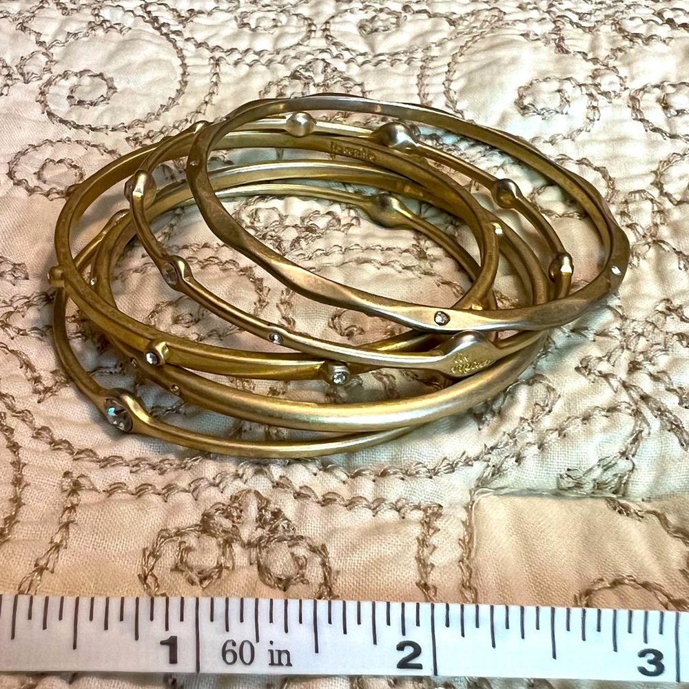 Lia Sophia Matte Gold and Crystal Bangles/ Layered/ Stacked/ Bracelets